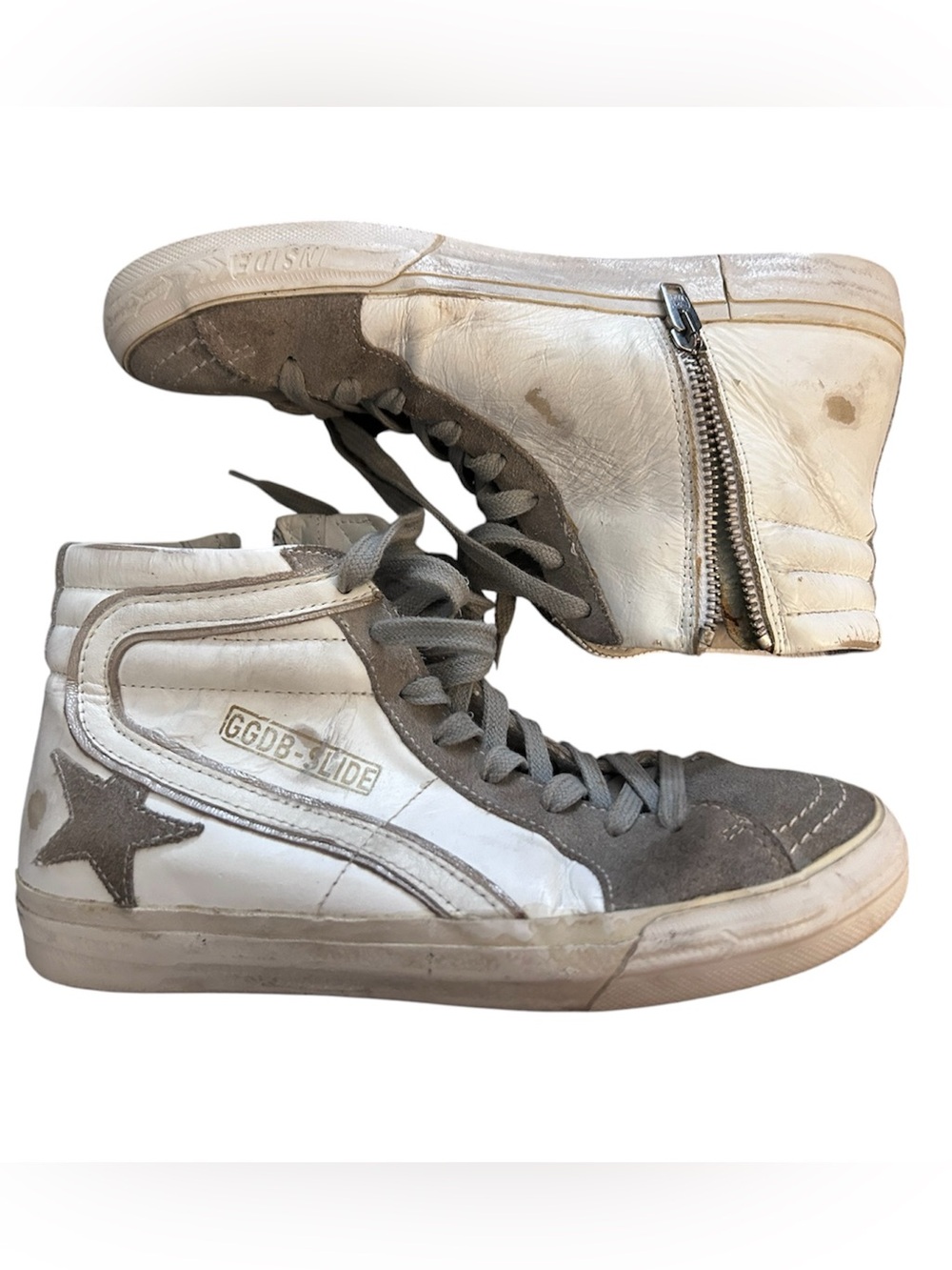 Golden Goose Slide High-Top Sneakers in White and Tan